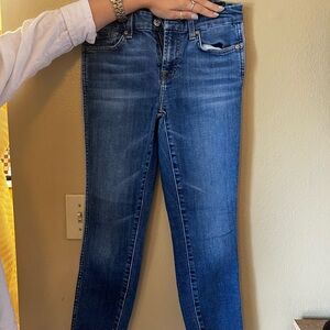 7 For All Mankind Blue Straight Leg Jeans with Vintage Distressing